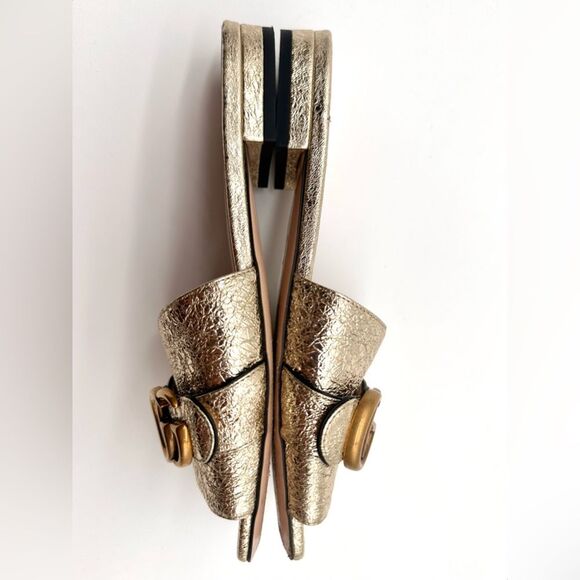 Gucci Marmont Double G Slide Sandals Gold Metallic Leather GG Flat EU 36 US 6 - Picture 5 of 12